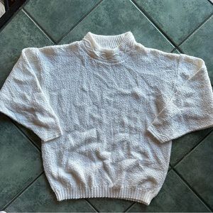 VTG 80s White Cream Chunky Knit Mockneck Turtleneck Sweater